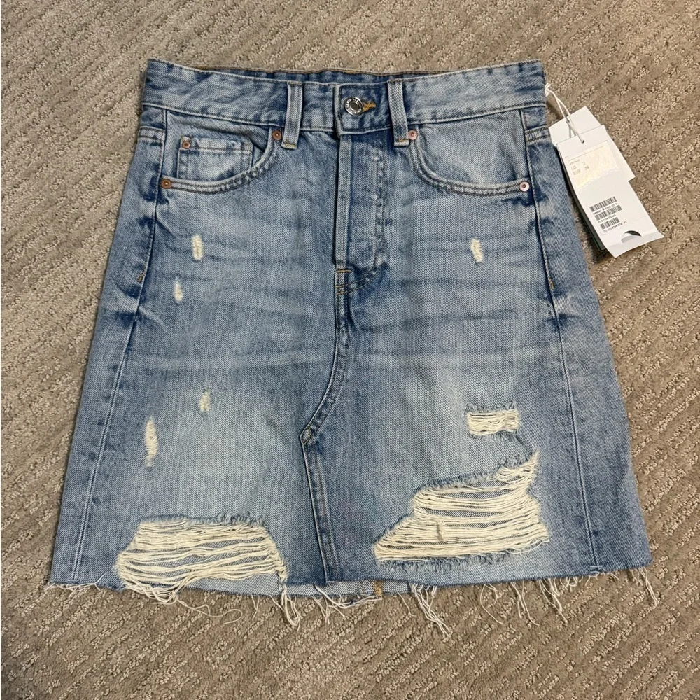 H&M Blue Distressed Mini Skirt
